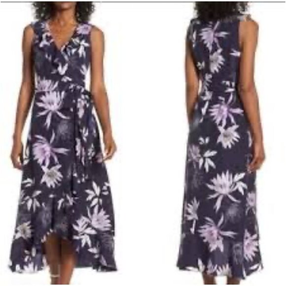 Vince Camuto Dress Purple 12 Flowy Floral V Neck Sleeveless Midi Washable - Picture 1 of 8